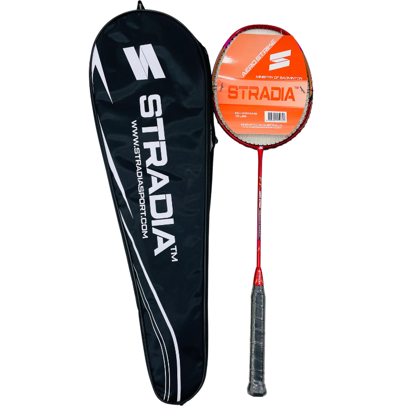 STRADIA "AERO STRIKE" Badminton Racquet (Full Graphite, Two Piece 24T, Strung): Strike with Precision!