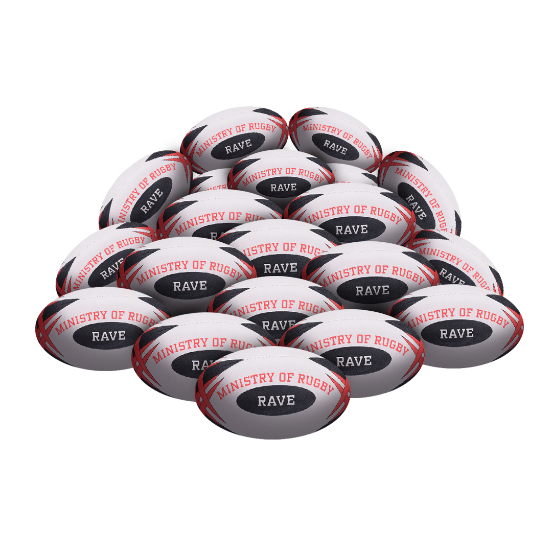 STRADIA "RAVE" Size 5 Rugby Union Ball - "All-Conditions Play with World's Best Grip Technology" - Pack of 20 with FREE Mesh Storage Bag