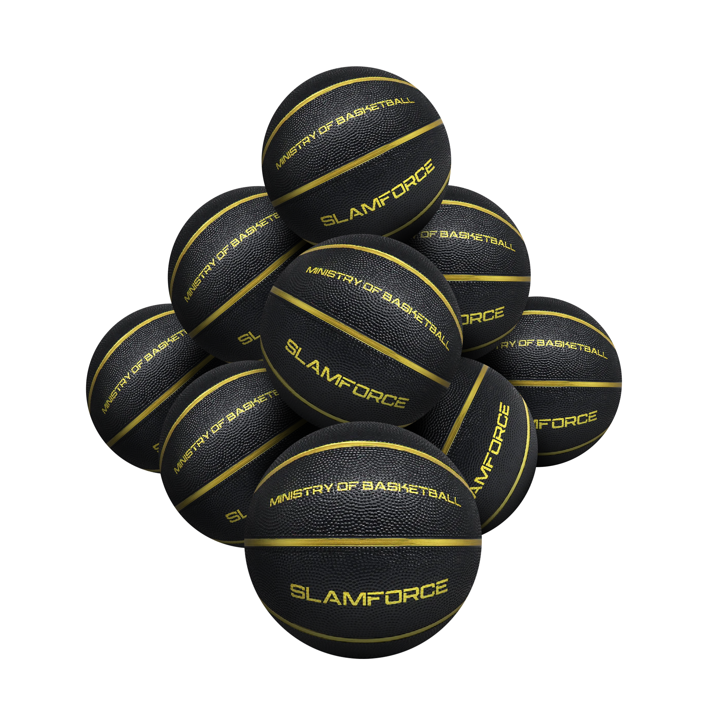 STRADIA "SLAM FORCE" Basketball – Size 7 – Premium Black Rubber – Classic Play Enhanced! – Pack of 10 with FREE Mesh Storage Bag