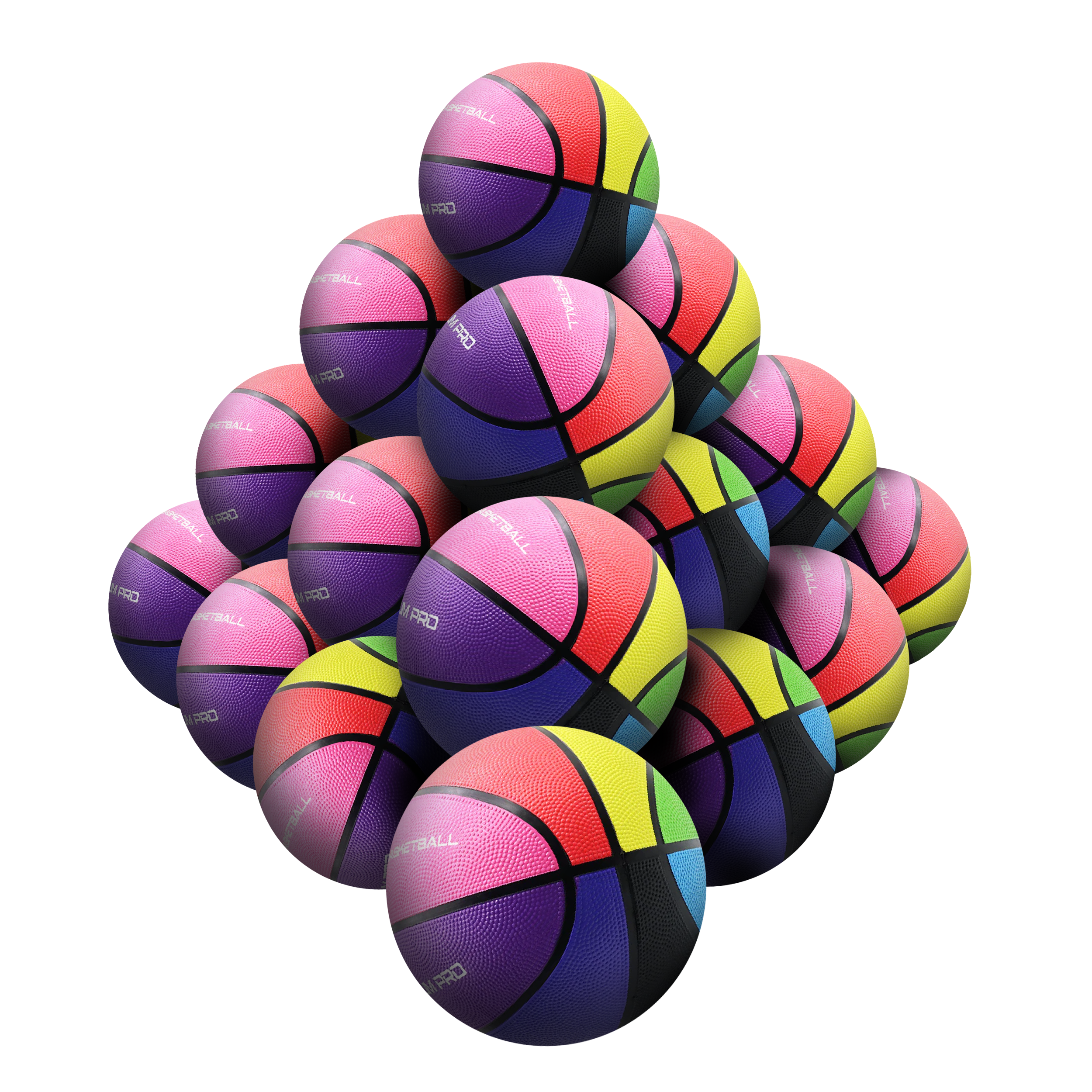 STRADIA "SPECTRUM PRO" Basketball – Sizes 5 & 7 – Durable Natural Rubber Material – Colourful Performance! – Pack of 20 with FREE Mesh Storage Bag