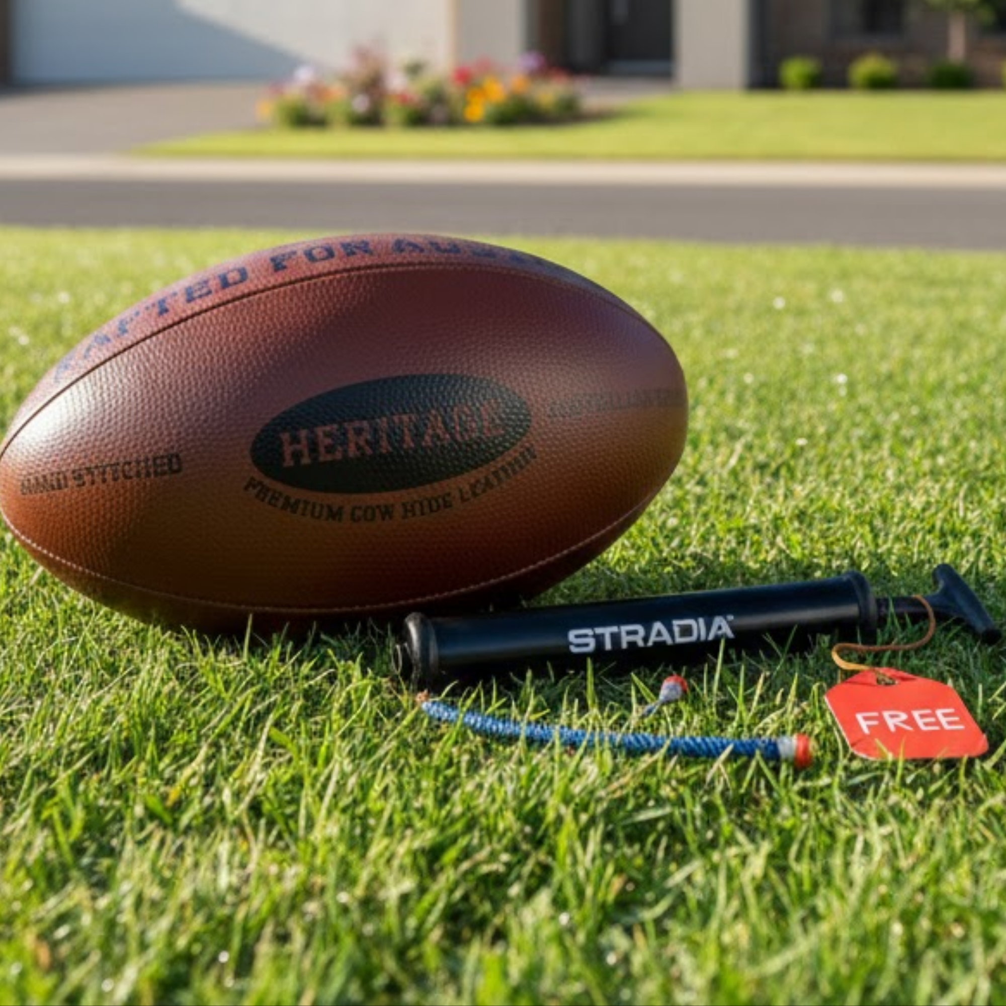 STRADIA HERITAGE Aussie Rules Ball + Inflatable Pump (Free)