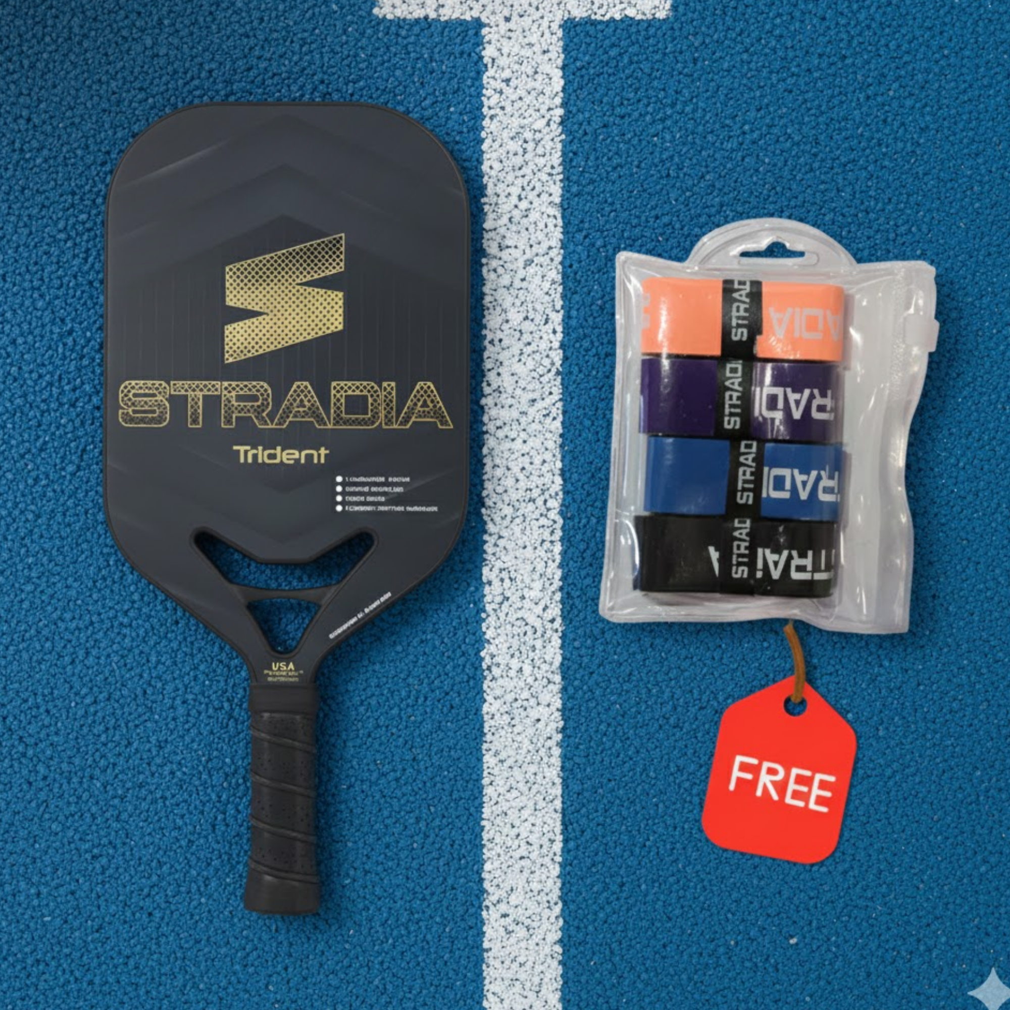 STRADIA TRIDENT Pickleball Paddle + STRADIA 4-Pack PU Grip (Free)