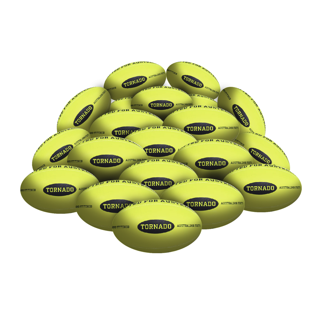 STRADIA "TORNADO" Size 3, 4, 5 Aussie Rules Ball – Premium Rubber – Superior Play Standard with Enduring Quality – Pack of 20 with FREE Mesh Storage Bag