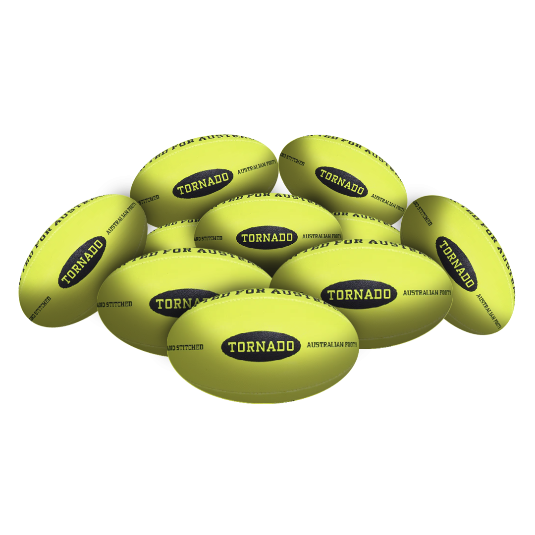 STRADIA "TORNADO" Size 3, 4, 5 Aussie Rules Ball – Premium Rubber – Superior Play Standard with Enduring Quality – Pack of 10 with FREE Mesh Storage Bag